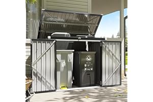 Breezestival 80 Cu. Ft Outdoor Trash Can Shed with Pneumatic Support Rod, 5x3 Ft Outdoor Storage Shed w/Lockable Doors & Waterproof Lid Chain, for Patio/Garden/Backyard
