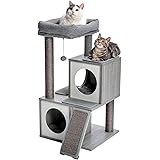 PAWZ Road Cat Tree Luxury 34 Inches Cat Tower with Double Condos, Spacious Perch, Fully Wrapped Scratching Sisal Posts and Re