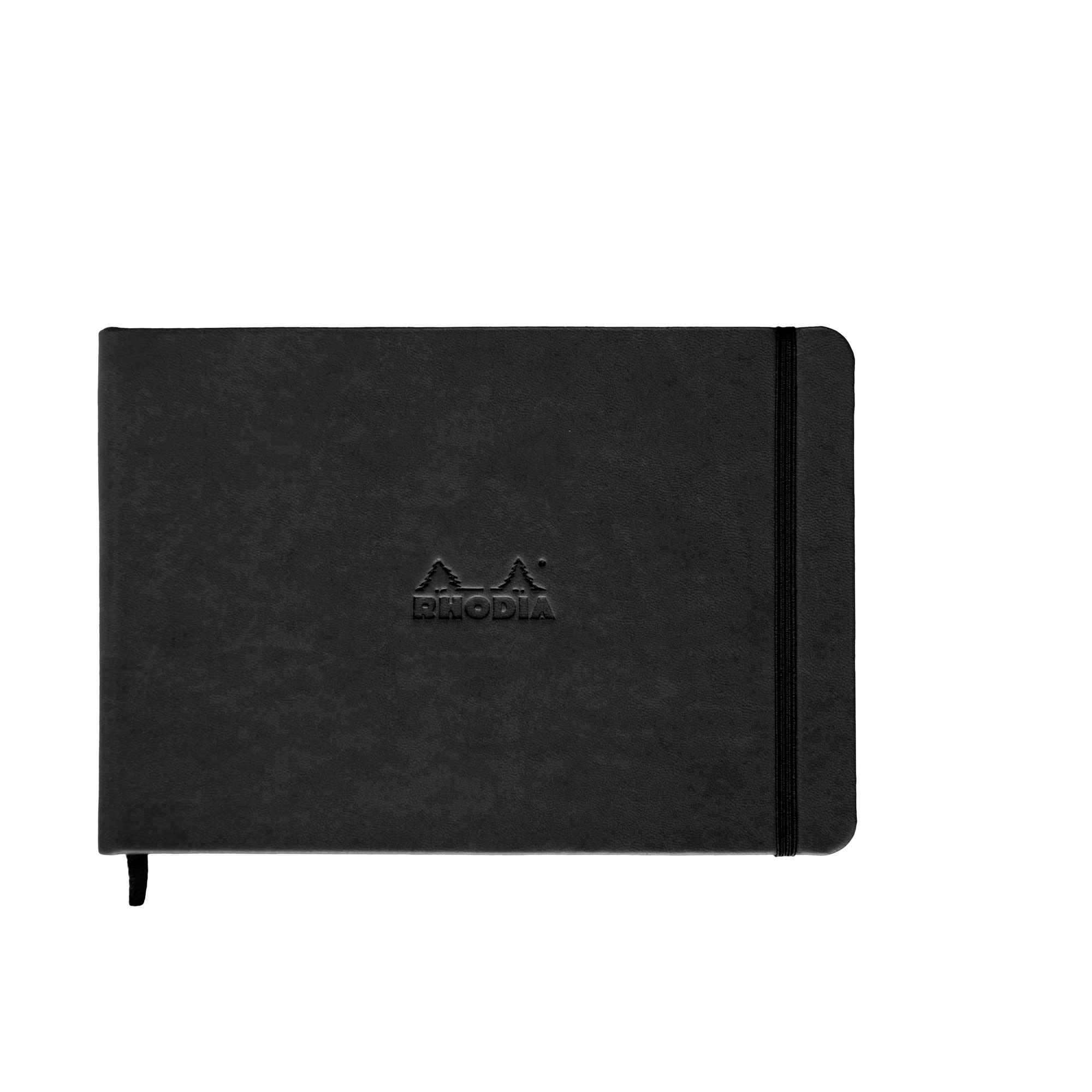 RHODIA 118179C - Rigid Notebook Webnotebook Black Landscape - A5 - 192 pages - Plain Ivory Clairefontaine Paper 90 g/m - Bookmark, Elastic Closure - Faux Leather Cover