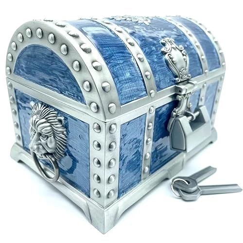 Vintage Metal Jewelry Chest Treasure Trinket Box, Gem Storage Tray - Main Image