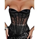 WS Waist Secrets Overbust Corset Top for Women - 15 Steel Boned Lace Up Bustier Perfect Corset for Bridal Wedding or Cosplay