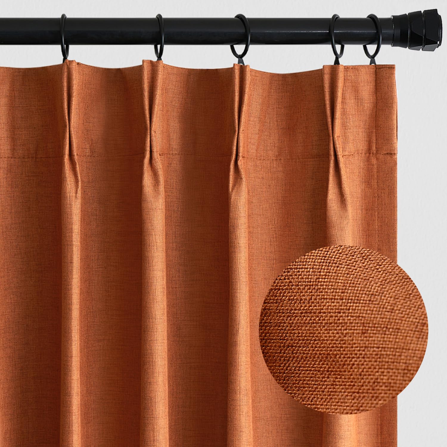 Photo 1 of MIULEE 84 Inch Long Pinch Pleated Curtains Blackout, Linen Pinch Pleat Curtains with Hooks Thermal Insulated Light Blocking Window Drapes for Living Room Bedroom Track 2 Panels Orange