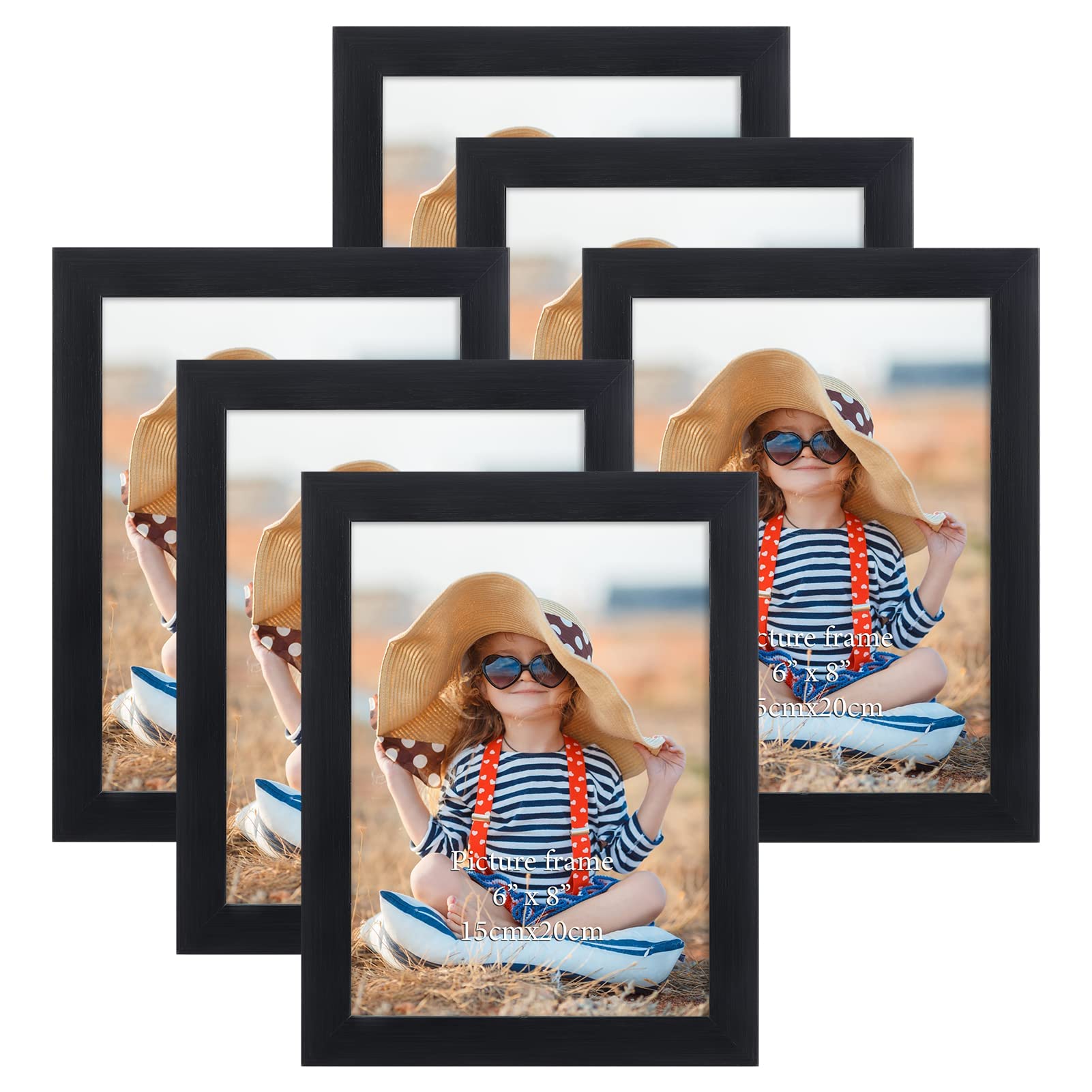 EXYGLO Black 8x6 Photo Frame Set of 6, Display 6x8 Inch Picture for Wall Hanging or Table Top Standing