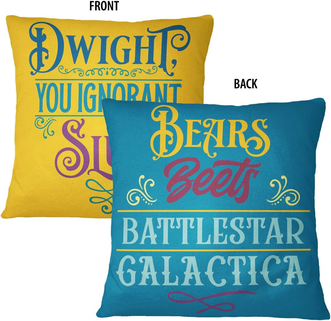 Bad Bananas Dwight You Ignorant Sl. Bears Beets Battlestar Galactica - Reversible Throw Pillowcase - Funny Gag Gift Pillow Cover - Dwight Schrute Pillow for The Office Fans