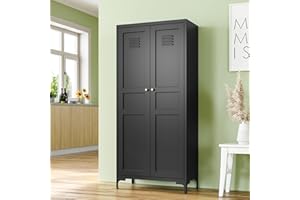 RAVIGIN Metal Storage Cabinet,61" H Pantry Cabinet with 2 Doors and 4 Adjustable Shelves,5 Tier Tall Kitchen Storage Cabinets