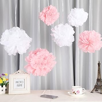 Fanaticism 20er Set Seidenpapier PomPoms weiß rosa  Hochzeit Party Deko, 25cm