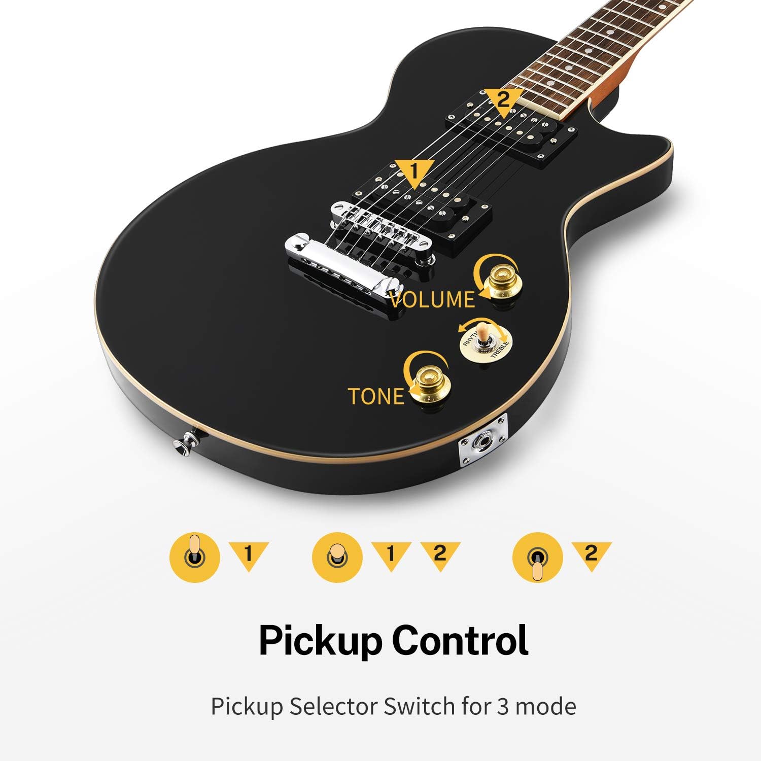 Donner LP Electric Guitar Kit Full Size Guitar Starter Set 39 Inch Solid Body with Bag, Strap, Cable (LP Style, Black) - Image 4
