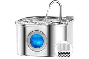 Cat Water Fountain, VinDox 3.2L/108oz Automatic Stainless Steel Pet Fountain Water Levels Window can be Checked Dog Water Dis