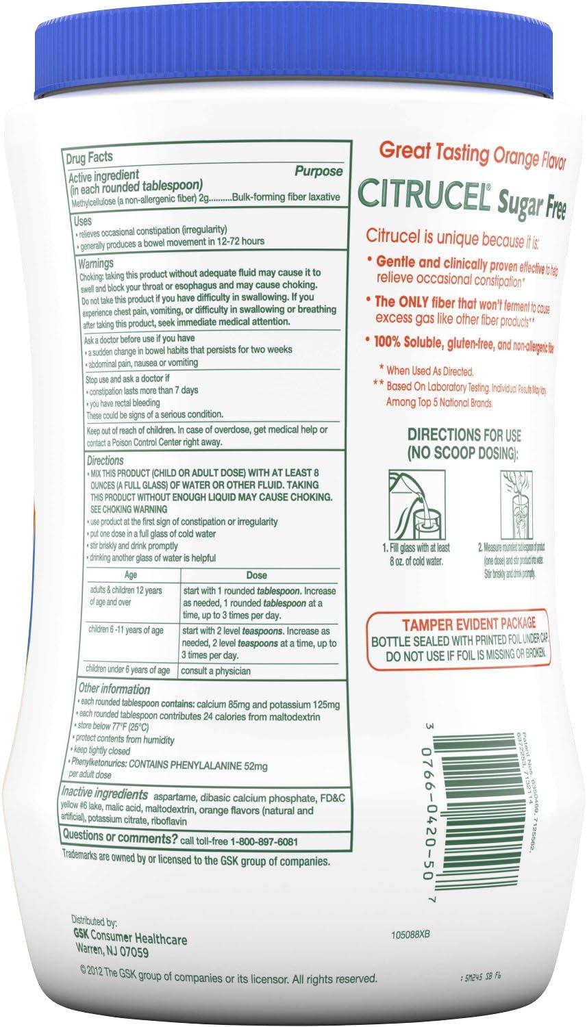 Amazon Com Citrucel Powder Sugar Free Orange Flavor Fiber Therapy For Occasional Constipation Relief 32 Ounce Health Personal Care