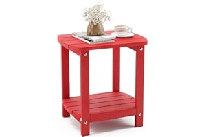 LUE BONA Adirondack Outdoor Side Table, Bright Red HDPS Outdoor Patio End Table Weather Resistant, Pool Composite Plastic Mor