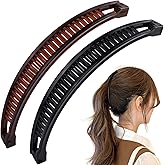 Winsyison 2pcs Banana Hair Clips, Non-Slip Large Hairstyle Claws for Women, Vintage 90 Style Double Combs Hairpin Accessories for Thick Thin Fine Curly Straight Long Hair- Black & Coffee