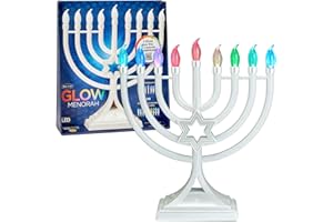 RITE LITE LED Electric Blue Hanukkah Menorah with Special Effects - Battery/USB Powered, Star of David, 4 Lighting/Blinking Modes, Large LED Bulbs, Chanukah Traditional Electric Menorahs - White