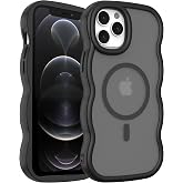Gehuxic Wave Magnetic Case for iPhone 12 Pro Max 6.7 Inch - Black | Compatible with MagSafe, Cute Wavy Frame, Comfortable Grip, Translucent Matte Back, Drop Protection, Shockproof