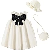 SODLON Baby Girl Dress Infant Clothes Summer Sleeveless Bow Puff Bubble Dresses Casual Linen Sundress for Toddler Girls 3M-3T
