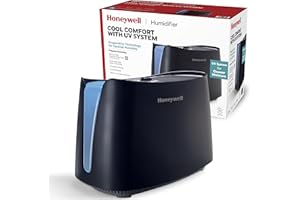 Honeywell Cool Moisture Humidifier For Bedroom, Medium Rooms, 1.1 Gallon, Invisible Moisture Humidifier for Baby, Kids, Quiet, Easy to Clean, UV Technology, Black, HCM350B