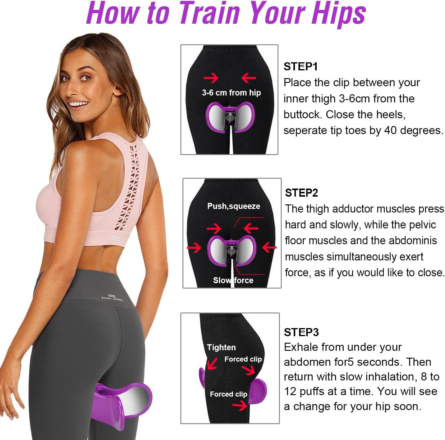 COVVY Super Kegel Exerciser - Pelvic Floor Muscle and Inner Thigh Exerciser, Postpartum Recovery Bladder Control Device, Hip Trainer Clip Buttocks Shape Tools for Women (Purple): Sports & Outdoors