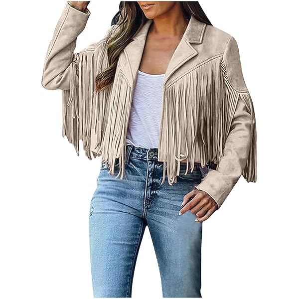 Amazon.com: Inevnen Fringe Jacket Women Long Sleeve Vintage