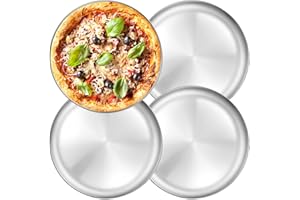 Deedro Stainless Steel Pizza Pan 13½ inch Round Pizza Tray Pizza Baking Sheet, Healthy Pizza Baking Pan Pizza Serving Tray Crisper Pan, Dishwasher Safe, 4 Pack