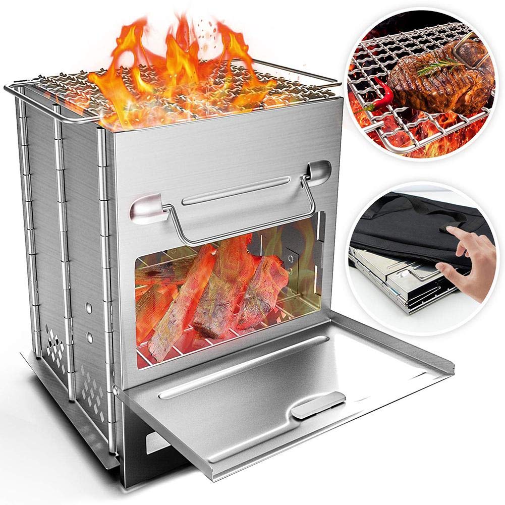 Seayahy Estufa de leña para campamento Campana plegable de acero