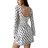 WDIRARA Women's Vintage Polka Mesh Dress Bell Long Sleeve Tie Backless Retro Mini Dresses
