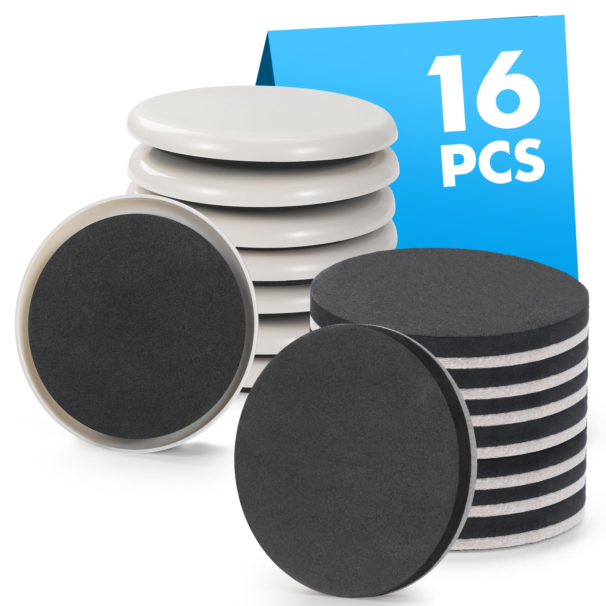 Photo 1 of 16-Pack Furniture Sliders for Hardwood Floors & Carpet, Save 80% Effort Safely and Easily, The Glide Tool Set for Heavy Furniture and Appliances, Reusable Moving Pads (8 Plastic & 8 Felt, 3.5" Slider)