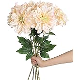 INSUNSIX Faux Dahlia Flowers,6PCS Champagne Flower 23.62" Artificial Dahlia Silk Flowers for Wedding Party Home Centerpieces Arrangements Bouquets(Champagne)