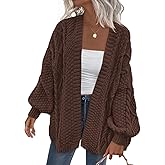 PRETTYGARDEN Women's Cable Knit Open Front Spring Sweater Lantern Long Sleeve Chunky Cardigan Sweaters Trendy Outerwear Coats
