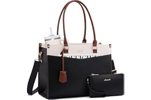 LOVEVOOK Laptop Bag for Women, 2-in-1 Tote Purse with Clutch & Cup Holder, Waterproof Briefcase for Work Travel