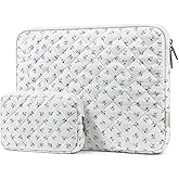 MOSISO 13-14 inch Laptop Case, 13.3 inch Puffy Laptop Sleeve Compatible with MacBook Air 13.6 M4 M3 M2 M1/Pro 13/Pro 14, HP Dell ASUS Lenovo,Square Quilted Carrying Bag&Small Case,Charming Blue Floral
