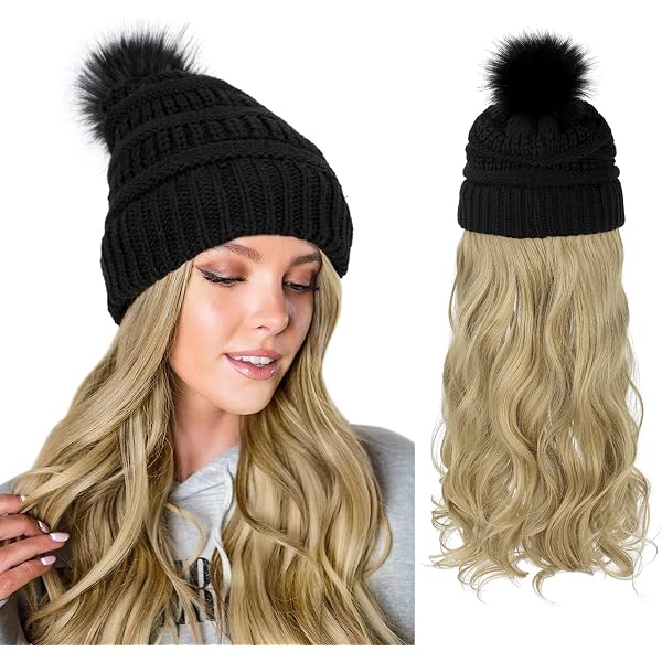 NOOFNO Berets with Hair Attached,Winter/Autumn Warm Hats 