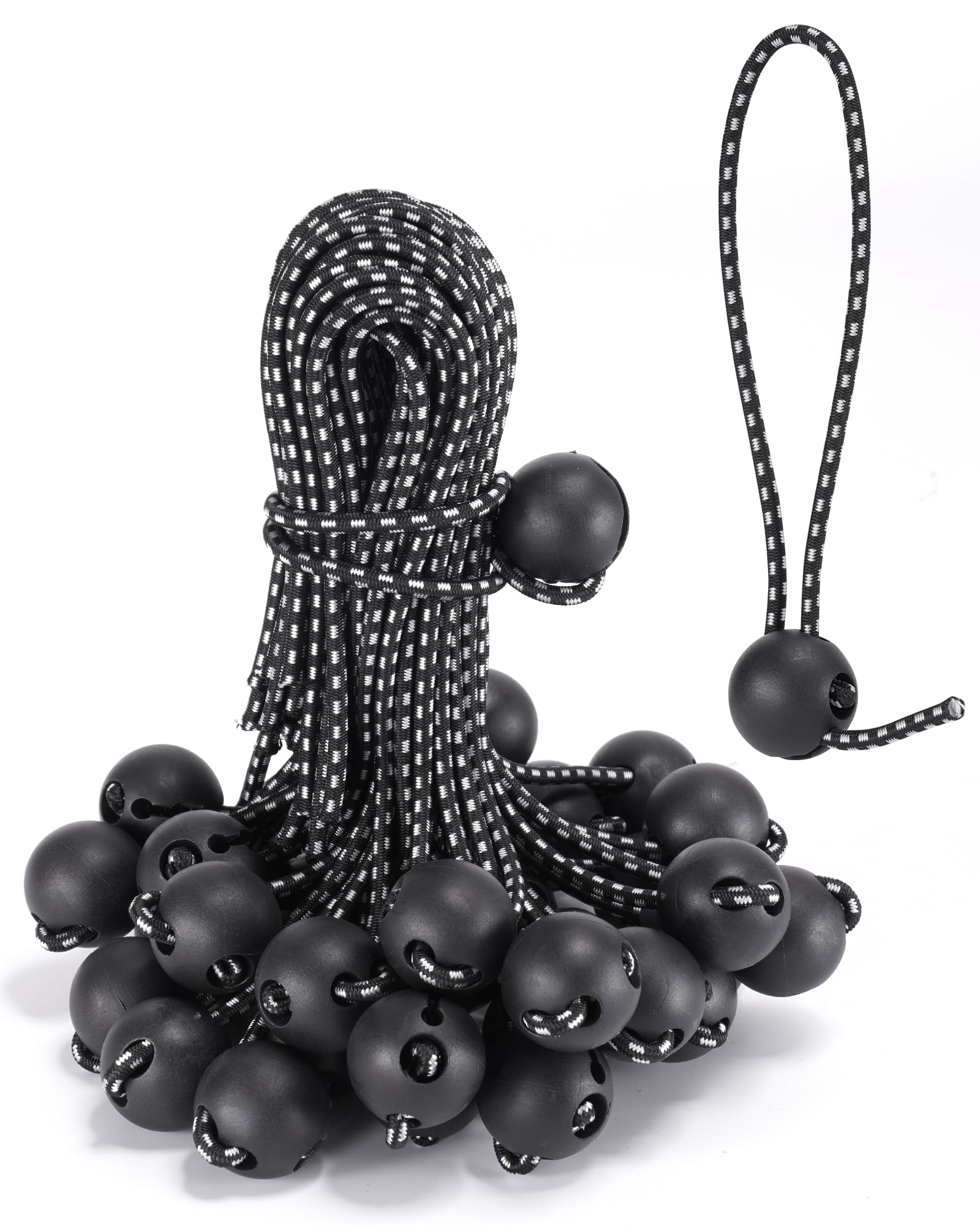 Photo 1 of 12 Inch Adjustable Ball Bungee Cords, Easy to Adjust from 1" to 12", 40 PCS Ball Tie Downs with UV-Resistance & Superior Elasticity, Great for Tarp, Tent, Pole, Cargo, Holding Wire and Hose, etc