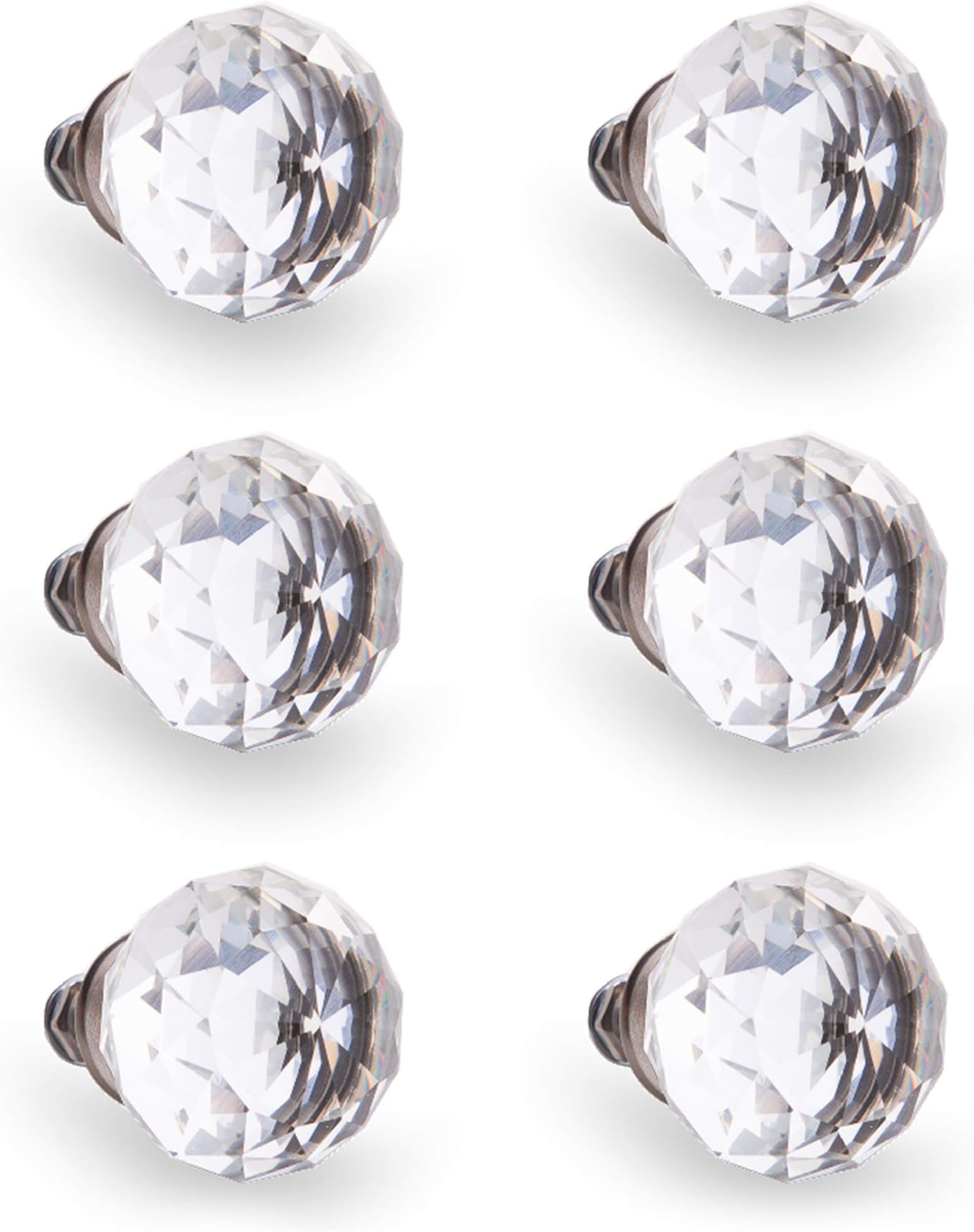 BINO 6-Pack Crystal Drawer Knobs - 1.25" Diameter (32mm), Satin Nickel - Dresser Knobs for Dresser Drawers Crystal Knobs and Pulls Handles