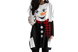 YMING Womens Christmas Crew Neck Sweatshirt Xmas Printed Long Sleeve Shirt Oversized Loose Fit Pullover Tops with Pockets