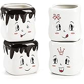 Youeon Marshmallow Shaped Mugs Set of 4, 7 Oz Cute Ceramic Hot Cocoa Chocolate Mugs, Adorable Coffee Matching Mug Set for Winter, Christmas, Gift & Home Décor