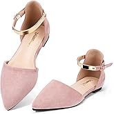 Zelaprox Women's Black Pointed Toe Flats Rhinestone Bow Ankle Strap Ballet Flats Comfortable Slip On Flats Light Weight Suede Dress Shoes