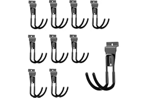 PYBTOOL Large J Slatwall Hooks Heavy Duty, Slatwall Accessory, Slat Wall Hanging Hooks, Garage Slatwall Hooks and Hangers for Garden Hose, Black(10 Pack)