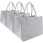 MEIANJU Kitchen Reusable Grocery Bags Felt Tote Bags 3pcs for Grocery Shopping Felt Bags (16"x12"x10", Dark Grey)