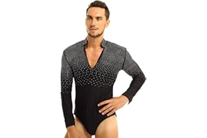 Hularka Men's Adult Long Sleeve Latin Dance Shirt Leotard Romper Jumpsuit Modern Ballroom Costumes