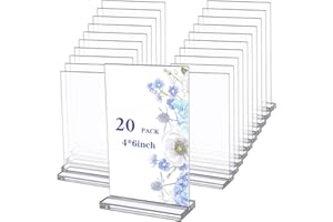 PIAOPIAONIU 20 Pack 4x6 Acrylic Sign Holder Double Sided Clear Display Stand Vertical T Shape Flyer Menu Brochure Table Holde