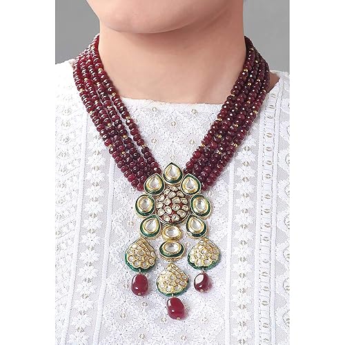 Festive NECKPIEE ITH RED Beads & Green Enamelled KUNDAN