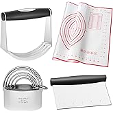 HULISEN Stainless Steel Biscuit Cutter Set, Silicone Mat, Pastry Scraper and Dough Blender, Sturdy & Long-Lasting with Ergonomic Rubber Grip, Professional Baking Dough Tools, Gift Package (4 Pcs/Set)