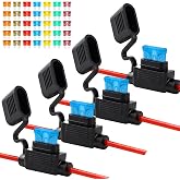 Cooclensportey 4 Pack 12AWG Waterproof Inline Fuse Holder | with 35 PCS Standard Fuses (5 of Each: 5A, 7.5A, 10A, 15A, 20A, 30A, 40A), Upgraded In Line Fuse Holders 12v for Marine Auto