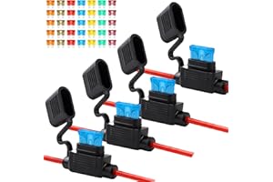 Cooclensportey 4 Pack 12AWG Inline Fuse Holder, Waterproof Fuse Holder with 35 PCS Standard Fuses (5 of Each: 5A, 7.5A, 10A, 15A, 20A, 30A, 40A), Upgraded In Line Fuses Holders 12v for Marine Auto