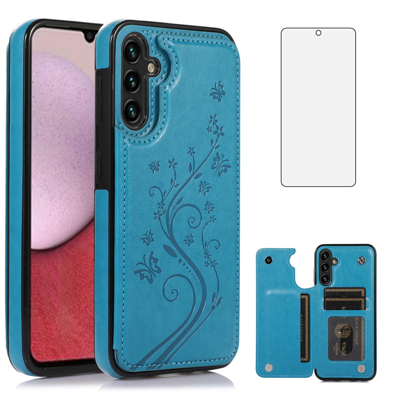 Asuwish Phone Case for Samsung Galaxy A36 5G with Tempered Glass Screen Protector and Card Holder Wallet Cover Stand Flip Leather Cell Accessories A 36 36A LTE SM-A366U Women Men Blue