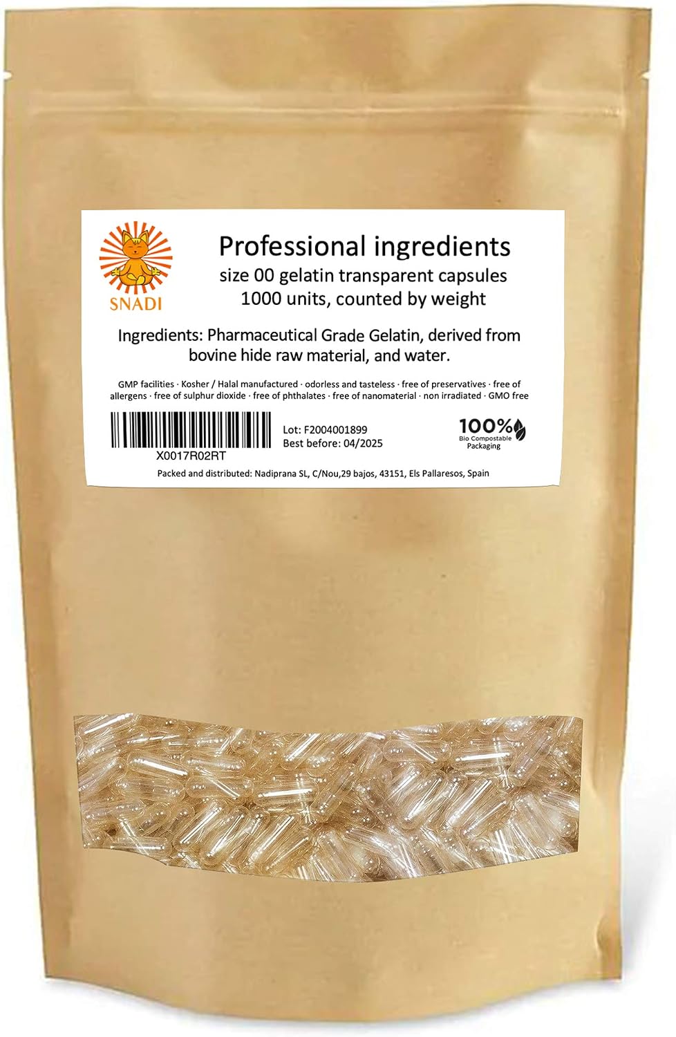 Snadi - 1000 Empty Gelatin Capsules, Transparent, 1000 count (Pack of 1)