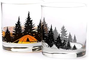 Camping in the Woods Whiskey Glasses – Set of 2 by Black Lantern | 11oz Old Fashioned Glasses with Gift Box