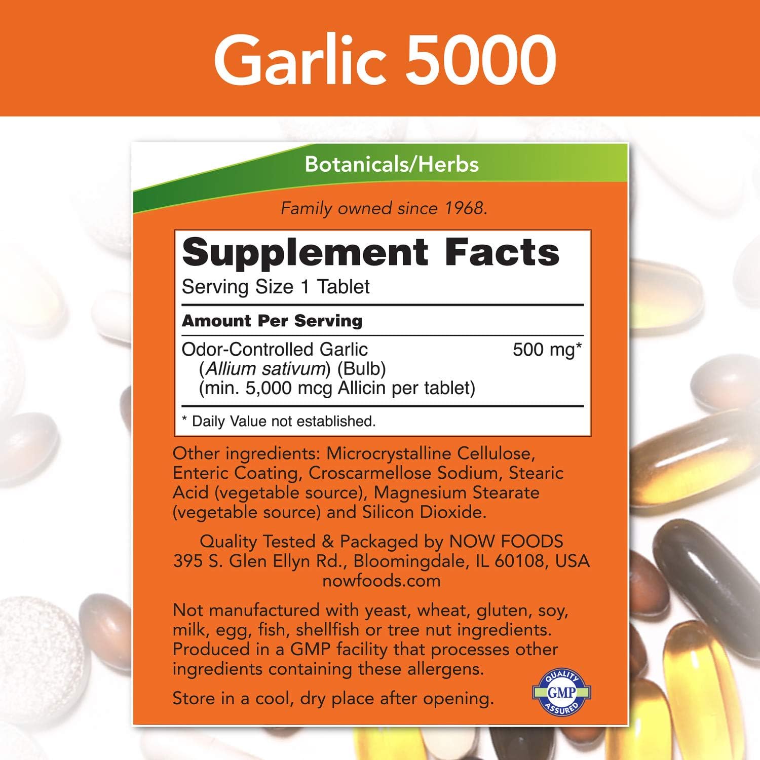 NOW Supplements, Garlic 5,000 (Allium sativum), Enteric Coated, Odor
