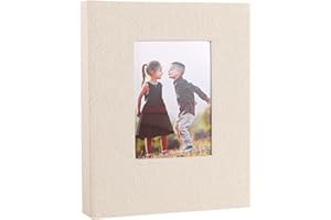 Photo Album 4x6 Holds 144 Photos Slip-in Picture Linen Cover Memory Book with Front Window for Wedding Family Home Decors