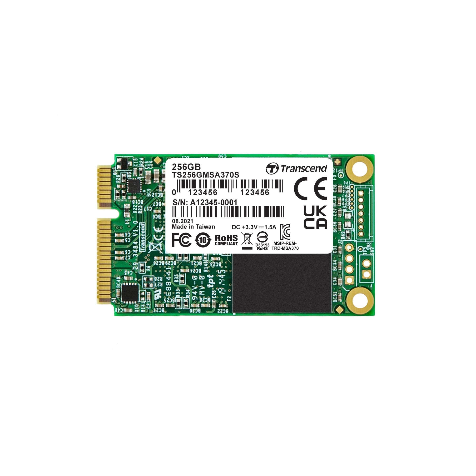 Transcend MSA370S 256GB SATA III 6Gb/s SSD, Read/Write up to 530/400 mb/s with MLC Flash and with DRAM Cache TS256GMSA370S