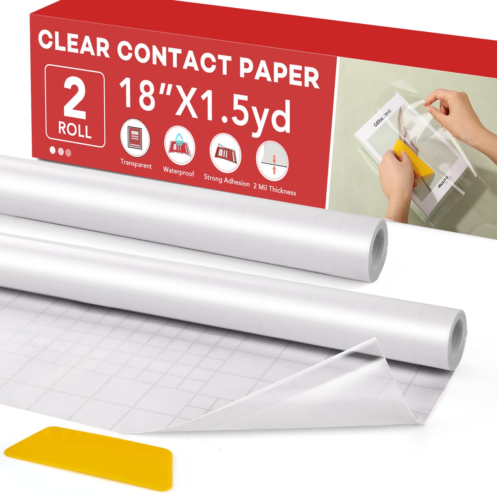 Photo 1 of 2 Rolls Clear Contact Paper,Plastic Book Covers 18 in x 4.5 ft, Contact Paper Peel and Stick, Clear Self Adhesive Protective Liner Papers Protector for Crafts Paperback Textbook Hard Covers Documents